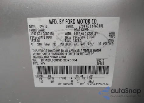 2013 Ford Explorer Xlt z USA, uszkodzony, nr VIN 1FM5K8D85DGB25504